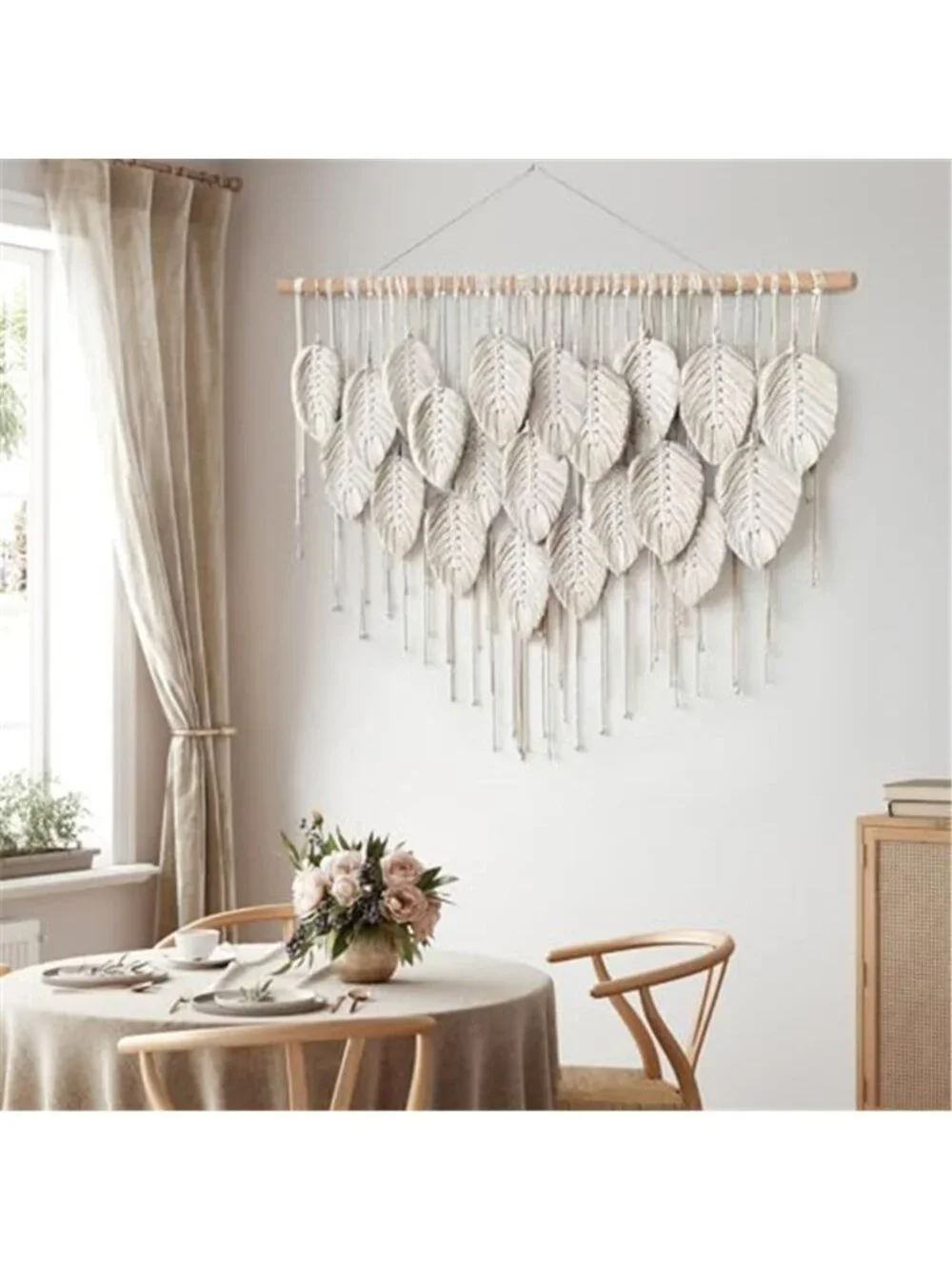 Macrame Wall Hanging Boho Beige Leaves Tapestry Bohemian Handmade Woven Wall Art
